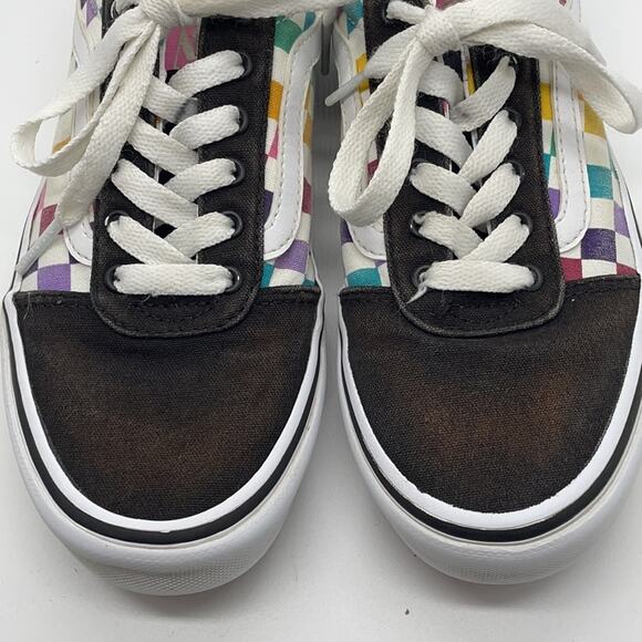 Vans Black Canvas Low Top Shoes Rainbow Checkerboard Size 2.5 - Picture 2 of 11